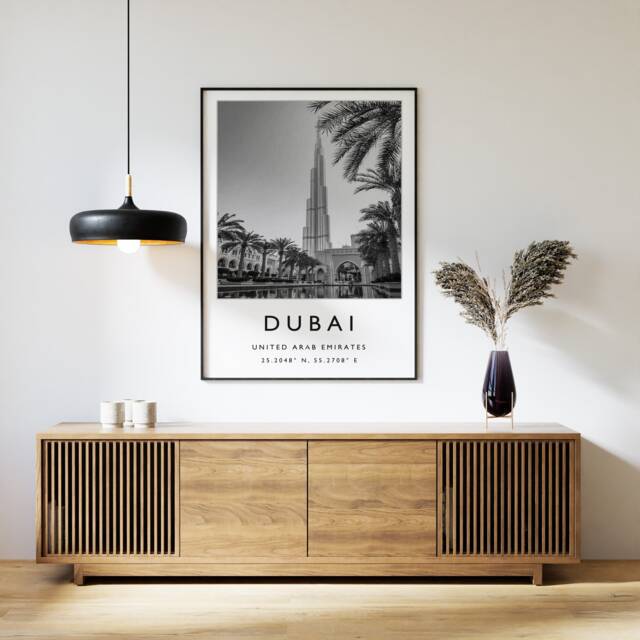 Dubai Travel Poster Black & White Cityscape Art Print - image 1