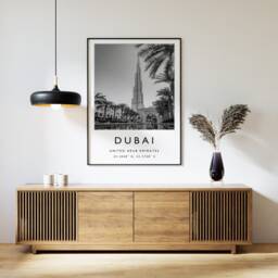 Dubai Travel Poster Black & White Cityscape Art Print - thumbnail 1