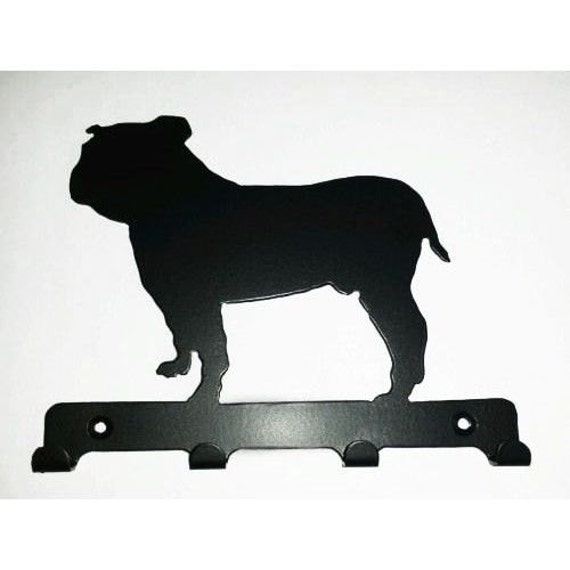 Bulldog Silhouette Key Hook Rack - Canine Dog Metal Wall Art