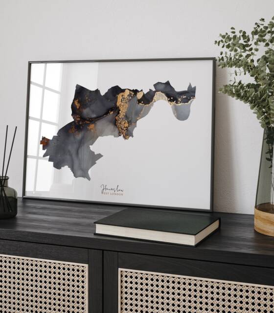 Hounslow Map Black & Gold Wall Art Print - West London England United Kingdom Great Britain - image 1