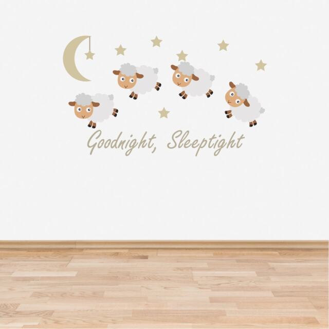 Wall Decal Nursery Goodnight Sleep Tight Counting Sheep Baby Room Sticker Neutral - image 1