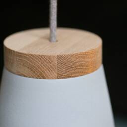 No. 03 - Ceramic Hanging Lamp Greybluelight Pendant Textile Cable Oak Wood Led Dining Table Counter Work Matt - thumbnail 2