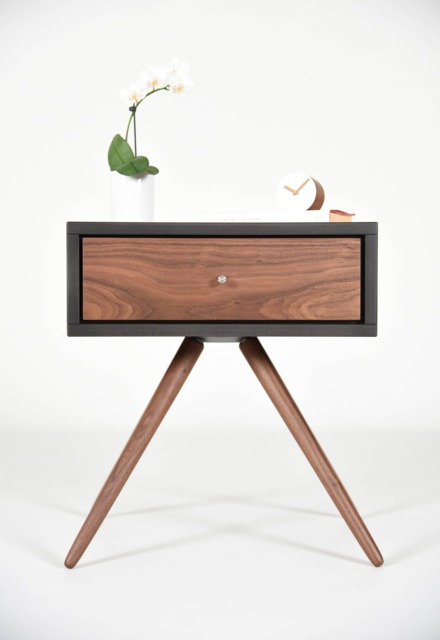 Modern Nightstand With One Drawer in Solid Walnut & Gray Stone Valcromat - image 1