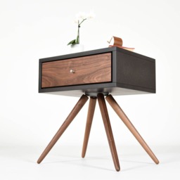 Modern Nightstand With One Drawer in Solid Walnut & Gray Stone Valcromat - thumbnail 2