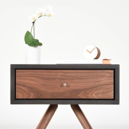 Modern Nightstand With One Drawer in Solid Walnut & Gray Stone Valcromat - thumbnail 3