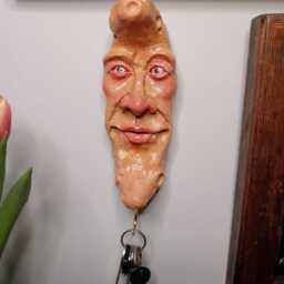 Whimsical Clay Moon Face Key Hook Sculptures Blue Turquoise Clay, Handmade Home Decor, Quirky Hanging Wall Ornaments - thumbnail 3