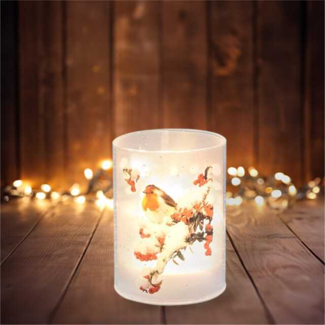 Winter Led Tube Light - Battery Robin Table Lamp 10cm Tall - image 1