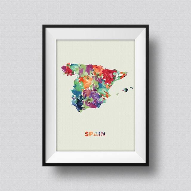 Spain Watercolor Map Art Print Ink Splash Poster Canvas