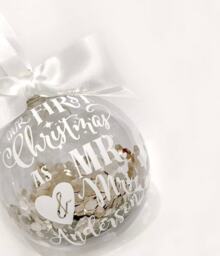 Personalised Christmas Bauble - First As Mr & Mrs Xmas Decoration Silver Or Gold - thumbnail 1