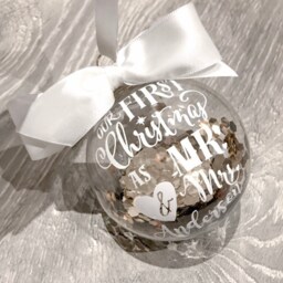 Personalised Christmas Bauble - First As Mr & Mrs Xmas Decoration Silver Or Gold - thumbnail 3