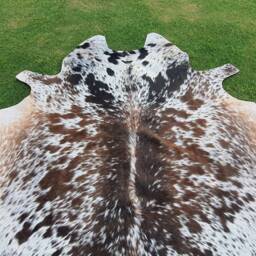 Cowhide Rug in Brown & White - Speckled Cow Hide Area Tricolor Skin Leather For Upholstery - thumbnail 3