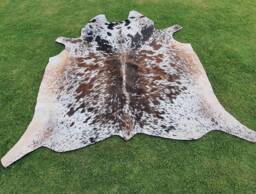 Cowhide Rug in Brown & White - Speckled Cow Hide Area Tricolor Skin Leather For Upholstery - thumbnail 1