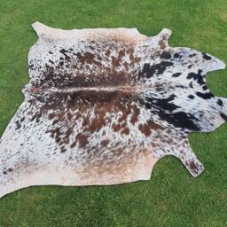 Cowhide Rug in Brown & White - Speckled Cow Hide Area Tricolor Skin Leather For Upholstery - thumbnail 4
