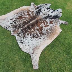 Cowhide Rug in Brown & White - Speckled Cow Hide Area Tricolor Skin Leather For Upholstery - thumbnail 2