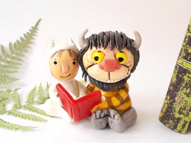 Where The Wild Things Are Clay Figures Bookshelf Decor, Fairy Tale Miniature Scene Bookish Gifts, Mini Book Nook Shelf Decor Objects - image 1