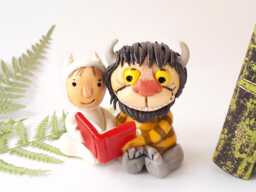 Where The Wild Things Are Clay Figures Bookshelf Decor, Fairy Tale Miniature Scene Bookish Gifts, Mini Book Nook Shelf Decor Objects - thumbnail 1