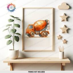 Orange Construction Vehicle Prints - Set Of 3 Kids Nursery Decor - Digger Wall Art Boys Truck Artwork Bedroom Print Watercolour - thumbnail 3