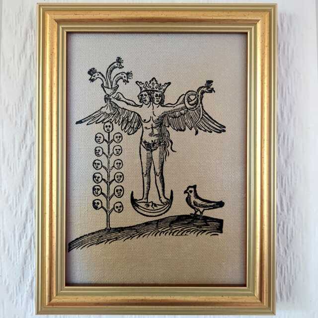 "Mastery Of The Lunar Element - Rosarium Philosophorum, 1550 Handmade Reproduction On Canvas Occult Alchemy 5""x7" - image 1