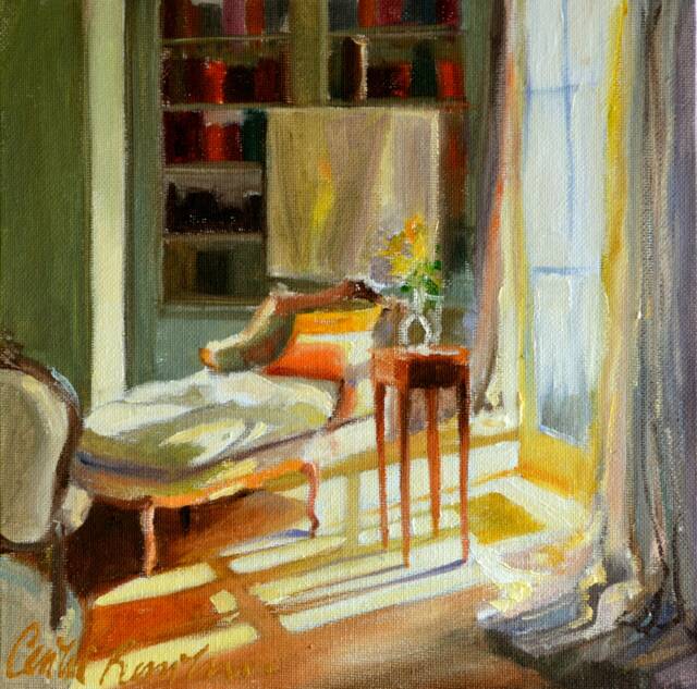 "Atelier Chaise Art Print French Interior Painting By Cecilia Rosslee - 10"" X 10" - image 1