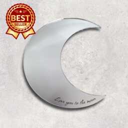 Moon Acrylic Mirror Wall Art Personalized Engraving Options - thumbnail 1
