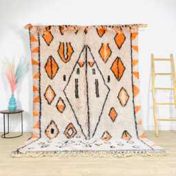 White Moroccan Berber Rug With Orange Pattern, Shag Rug, Large 9x12 Handmade Area