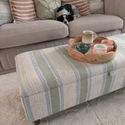 Handmade Striped Ottoman Footstool Linwood Dimity Wavy Cotton Fabric, Wooden Legs, Interior Storage - thumbnail 3
