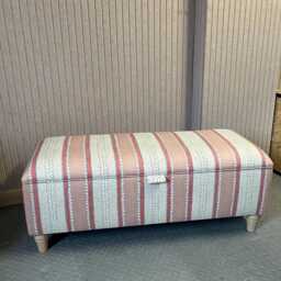 Handmade Striped Ottoman Footstool Linwood Dimity Wavy Cotton Fabric, Wooden Legs, Interior Storage - thumbnail 3