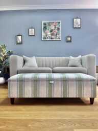 Handmade Striped Ottoman Footstool Linwood Dimity Wavy Cotton Fabric, Wooden Legs, Interior Storage