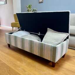 Handmade Striped Ottoman Footstool Linwood Dimity Wavy Cotton Fabric, Wooden Legs, Interior Storage - thumbnail 2