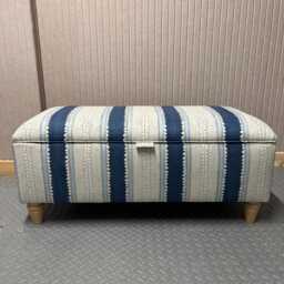 Handmade Striped Ottoman Footstool Linwood Dimity Wavy Cotton Fabric, Wooden Legs, Interior Storage - thumbnail 4