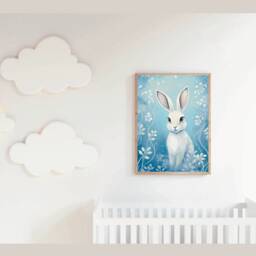 A4 A5 Cute White Hare Art Print - Bunny Art Whimsical Woodland Poster Forest Night Nursery Gift - thumbnail 2