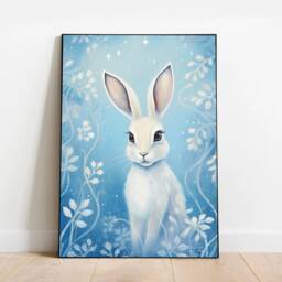 A4 A5 Cute White Hare Art Print - Bunny Art Whimsical Woodland Poster Forest Night Nursery Gift - thumbnail 3