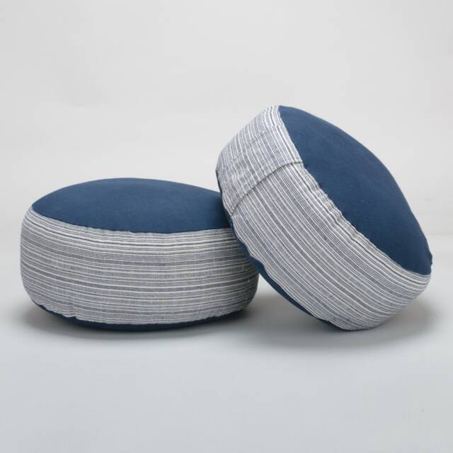 Hill Tribe Hemp Ottoman Pouf Striped Hmong Fabric, Kapok Filled - image 1