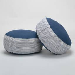 Hill Tribe Hemp Ottoman Pouf Striped Hmong Fabric, Kapok Filled