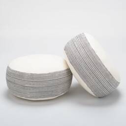 Hill Tribe Hemp Ottoman Pouf Striped Hmong Fabric, Kapok Filled - thumbnail 2