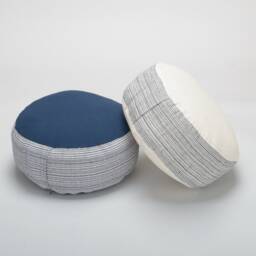 Hill Tribe Hemp Ottoman Pouf Striped Hmong Fabric, Kapok Filled - thumbnail 3