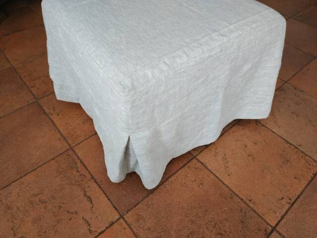 Pouf Ottoman Slipcover With The Corner Pleats - Linen Cover Pleated Corners Any Custom Size Cover With The Skirt - image 1