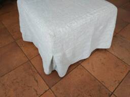 Pouf Ottoman Slipcover With The Corner Pleats - Linen Cover Pleated Corners Any Custom Size Cover With The Skirt - thumbnail 1