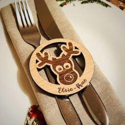 Christmas Wooden Personalised Reindeer Place Card Name Gift Tag, Personalized Table Decoration, Luxury Guest Name, Custom Placecard - thumbnail 1