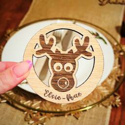 Christmas Wooden Personalised Reindeer Place Card Name Gift Tag, Personalized Table Decoration, Luxury Guest Name, Custom Placecard - thumbnail 2