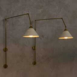 stilnovo Brass Wall Sconce Pair - Italian Mid-Century Dual Shade Light - thumbnail 1