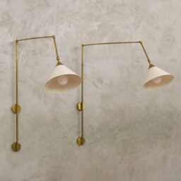stilnovo Brass Wall Sconce Pair - Italian Mid-Century Dual Shade Light - thumbnail 2