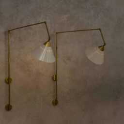 stilnovo Brass Wall Sconce Pair - Italian Mid-Century Dual Shade Light - thumbnail 3