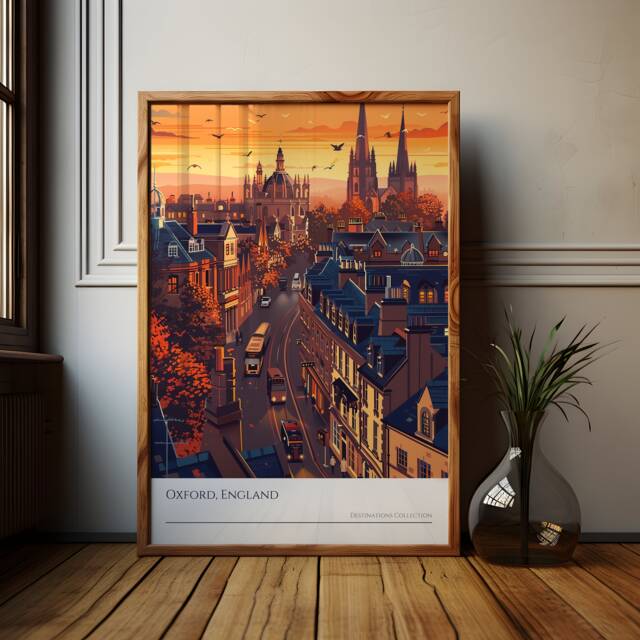 Oxford Sunset Art Print England Cityscape Travel Poster - image 1