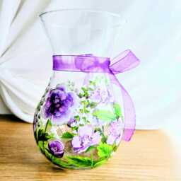 Hand Painted Vase Purple & Lavender Flowers, Unique Floral Art - thumbnail 3