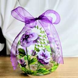 Hand Painted Vase Purple & Lavender Flowers, Unique Floral Art - thumbnail 1