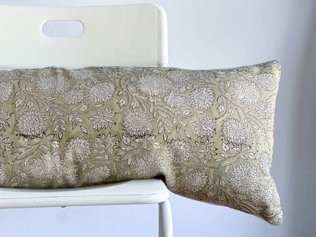 Floral Lumbar Pillow Cover Indian Block Print, Boho Farmhouse Decor - image 1