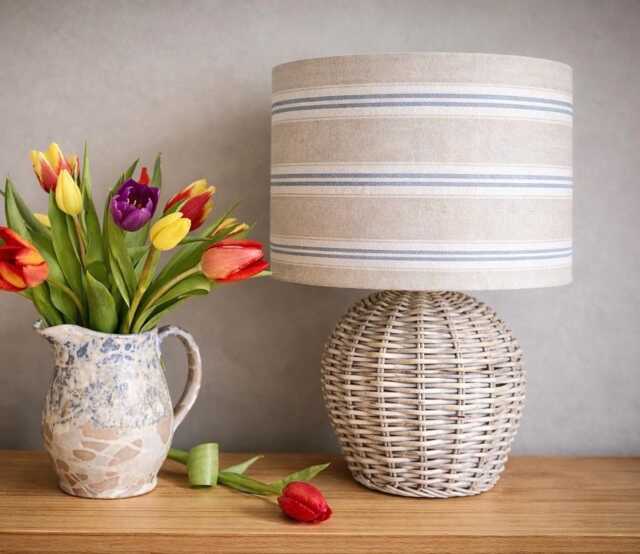 Linen Lampshade Or Ceiling Blue Stripes Natural Washed French Linen - image 1