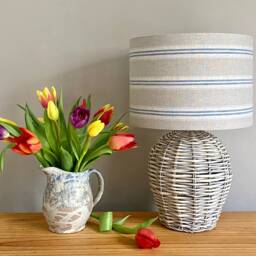 Linen Lampshade Or Ceiling Blue Stripes Natural Washed French Linen - thumbnail 3