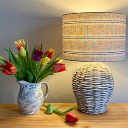 Linen Lampshade Or Ceiling Blue Stripes Natural Washed French Linen - thumbnail 2